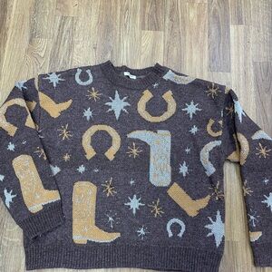 Western-Inspired Brown and Tan Women's Sweater